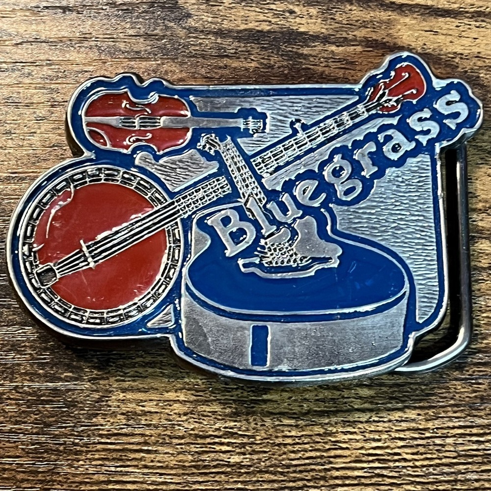 Vintage Bluegrass Belt Buckle Music Instruments Guitar Fiddle Banjo Enamel 2113